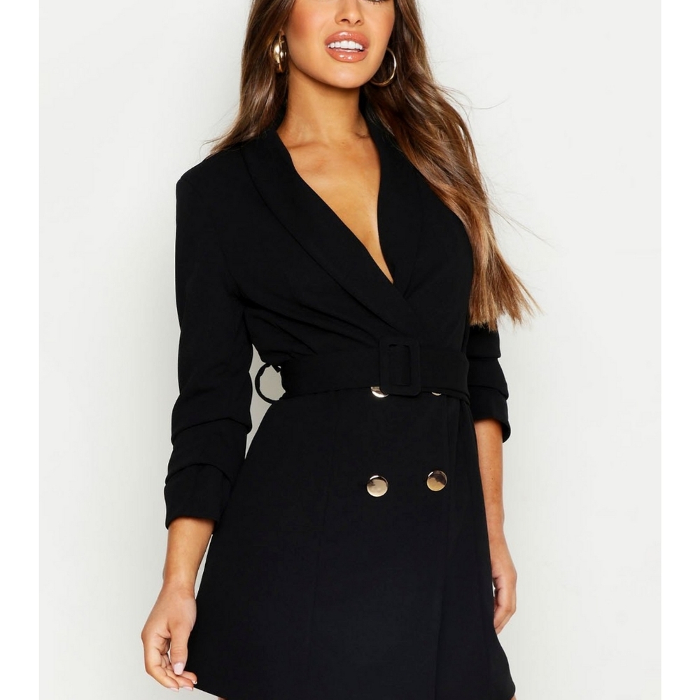 Petite Self Belt Buttoned Blazer Dress